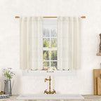 LAMIT Semi Sheer Linen Curtains 40 Inch Length for Cafe, Light Filtering Panels Back Tab and Rod Pocket Neutral Drapes for Bathroom/Kitchen, 25 x 40 Inch, Natural, 2 Panels