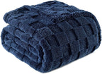 Exclusivo Mezcla Fleece Throw Blanket for Couch,Super Soft and Warm Lightweight Checkered Pattern Blankets for All Seasons, 50x60 Inches, Navy Blue