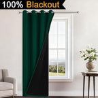 Yakamok 100% Blackout Curtains 84 Inches Long, 2 Thick Layers Heat and Full Light Blocking Soft Thermal Insulated Drapes for Bedroom(52" Wide Each Panel, Green, 1 Panel)