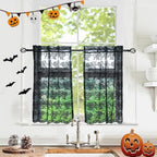 YJ YANJUN Vintage Lace Curtains 36 Inches Length-Gothic Cafe Curtains Short Kitchen Sheer Curtain Panels for Bathroom Spooky Halloween Holiday Party Decor 2 Panels 26 x 36 Inch