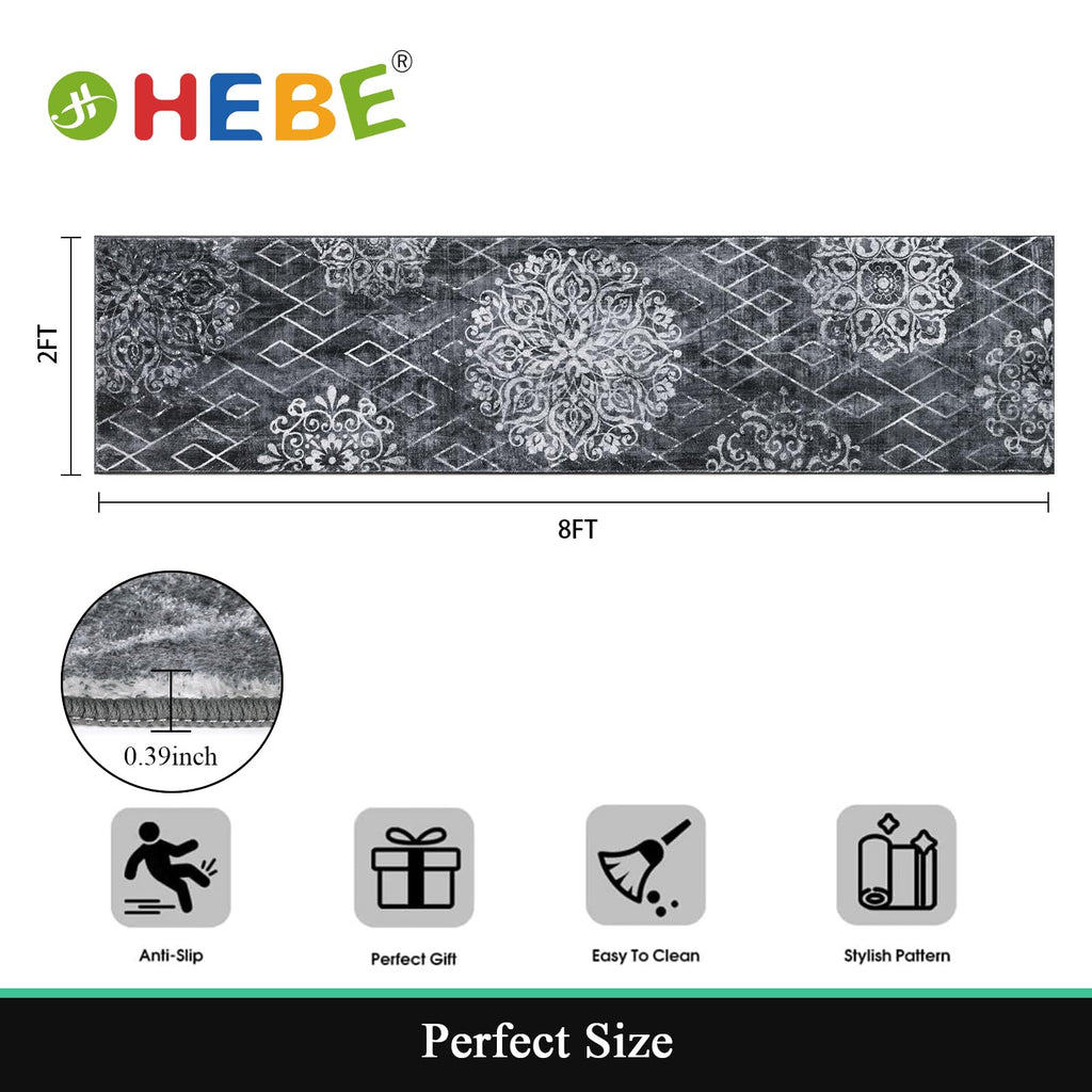 HEBE Hallway Runner Rug 2'x8', Washable Non Slip Kitchen Rug Runner