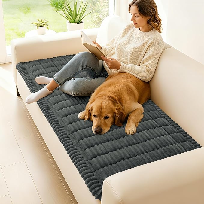 hyha Couch Covers for Dogs Washable, Non Slip Plush Dog Sofa Protectors, Fuzzy Pet Couch Covers for 3 Cushion Sofa Pet Friendly (Dark Grey, 27.6" x 70.9")