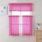 Chyhomenyc Sheer Valances for Windows, Light Filtering Small Window Curtains for Living Room Bathroom Cafe Laundry Basement, Top Dual Rod Pocket Voile Curtain, 42Wx14L inches, Hot Pink, 2 Pieces