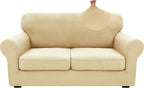 XINEAGE 2026 New 3 Pieces Couch Covers for 2 Cushion Sofa Super Stretch Loveseat Slipcover Pet Dog Universal Slip Cover Anti Slip Love Seat Furniture Protector (Beige, 55"-69")