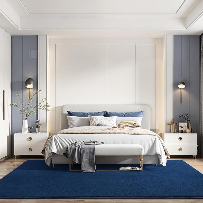 Amearea Large Modern Area Rugs for Bedroom Living Room, 5x8 Feet Navy Blue Thickened Memory Foam Rug, Fluffy Indoor Washable Rugs Non Slip Minimalist Carpet for Boys Girls Dorm Nursery Room Decor