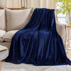 Fleece Plush Throw Blanket Navy Blue 50"x70"for Couch Fuzzy Cozy Flannel