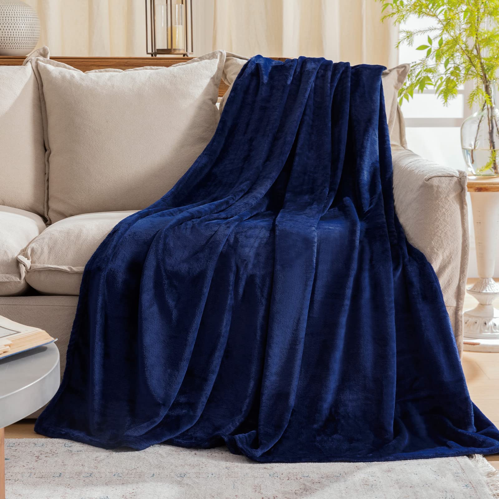 Fleece Plush Throw Blanket Navy Blue 50"x70"for Couch Fuzzy Cozy Flannel