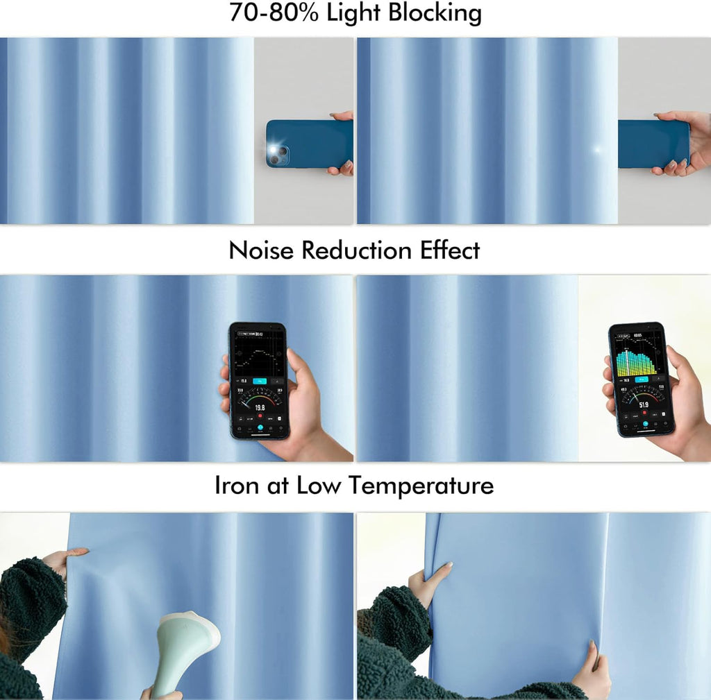 MIULEE Sky Blue Back Tab Blackout Curtains 52x72 Inches Long 2 Panels Set