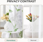 HOMEIDEAS Kitchen Curtains, Short Non-See-Through Privacy 30X24 Inch Length Tier Curtains, Green and White Leaf Floral Print Light Filtering Semi Sheer Small Window Drapes for Bathroom Cafe, 2 Panels