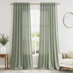 Desert Sage Linen Curtains for Living Room 105 Inches Long Light Filtering Semi Sheer Curtain Back Tab Rustic Farmhouse Decor Elegant Luxury Boho Drapes for Bedroom Dinner Room 52x105, 2 Panels