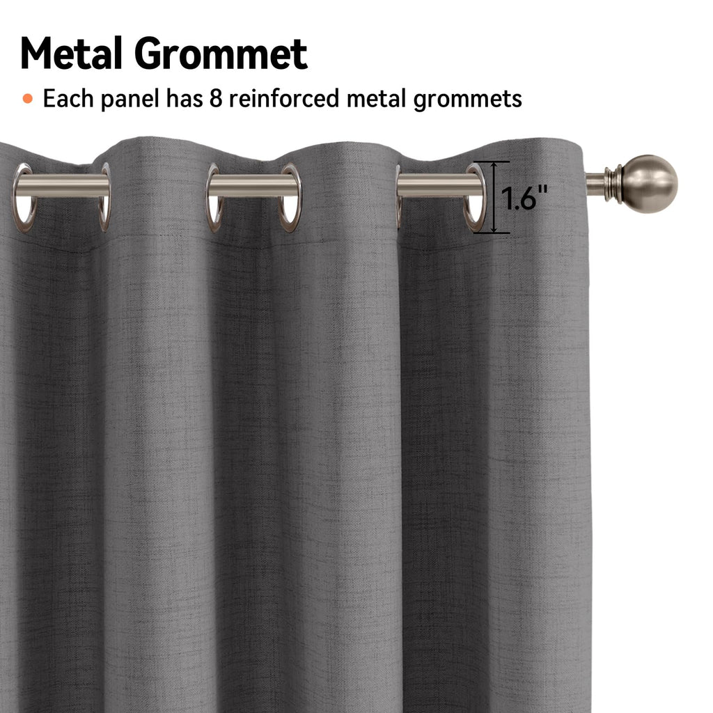 Linen Textured Total Blackout Curtains 90 Inches Long, Dark Gray