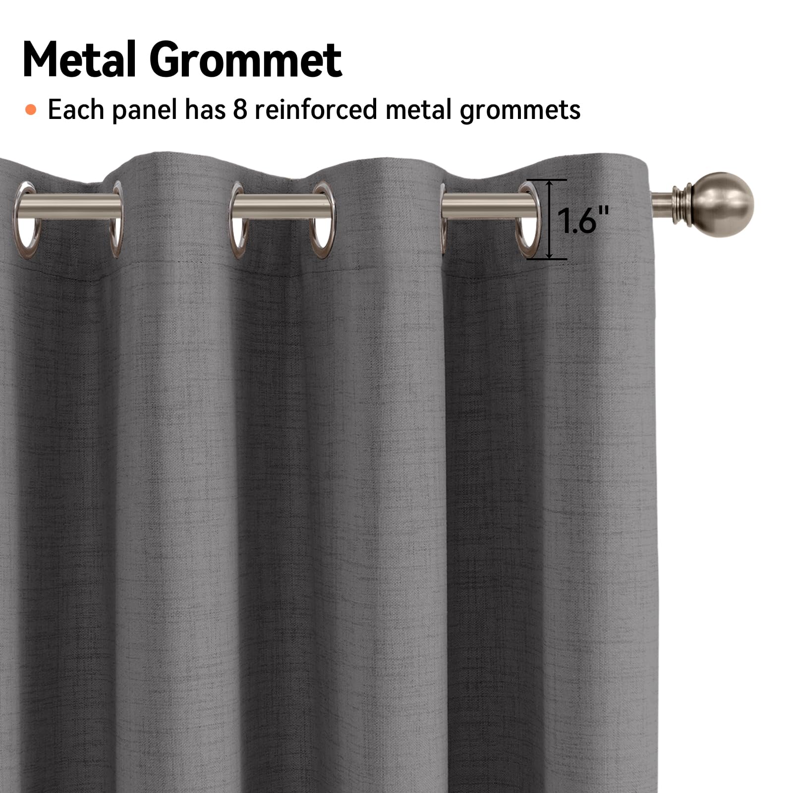Linen Textured Total Blackout Curtains 90 Inches Long, Dark Gray