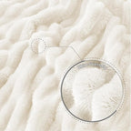 Exclusivo Mezcla Twin Size Flannel Fleece Blanket, Super Soft Striped Jacquard Bed Blanket, Lightweight Fuzzy Cozy for All Seasons, 60x80 Inches, Ivory