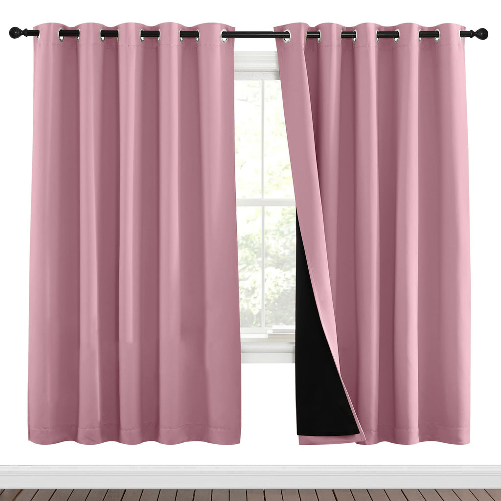 NICETOWN Crystal Pink Full Shade Curtain Panels, Pair of Energy Smart & Noise Blocking Out Blackout Drapes for Dining Room Window, Thermal Insulated Guest Room Lined Window Dressing(70 x 72 inch)