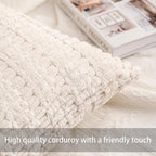 Pack of 2 Corduroy Decorative Throw Pillow Covers 18x18 InchSoft Boho Striped Pillow Covers Modern Farmhouse Home Decor for Sofa Living Room Couch Bed（White）