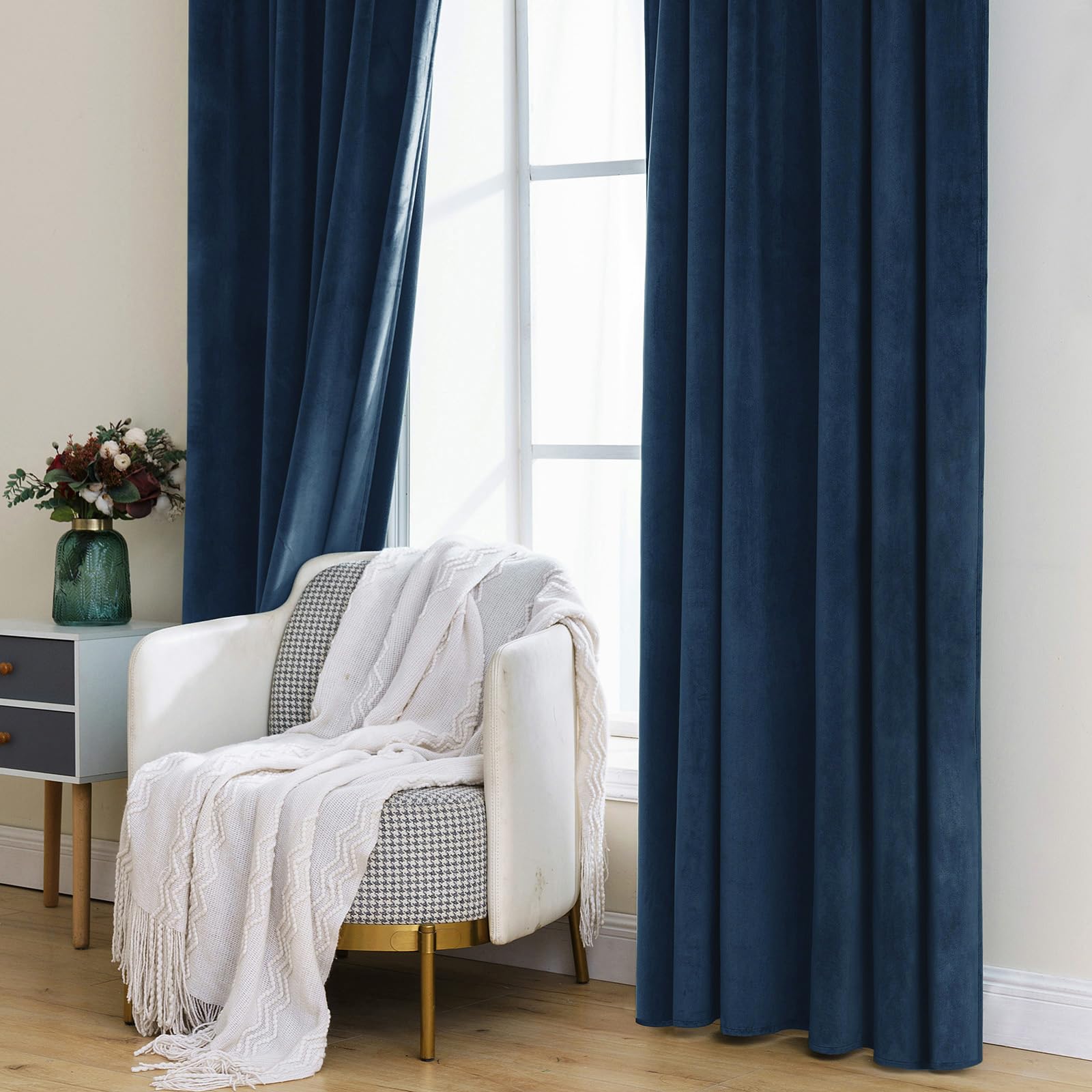 MIULEE Navy Blue Velvet Curtains 52x90 inches Luxury Blackout Curtains