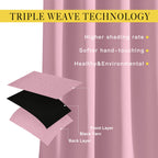 NICETOWN Blackout Curtains for Kids Room - Triple Weave Microfiber Home Thermal Insulated Solid Ring Top Blackout Panels/Drapes for Bedroom(Crystal Pink, Set of 2, 52 x 63 Inch)