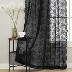 YJ YANJUN Vintage Lace Curtains 84 Inches Long-Victorian Floral Pattern Black Sheer Curtain Panels for Living Room Bedroom,Light Filtering, Gothic Witchy Halloween Drapes 2 Panels 52W x 84L