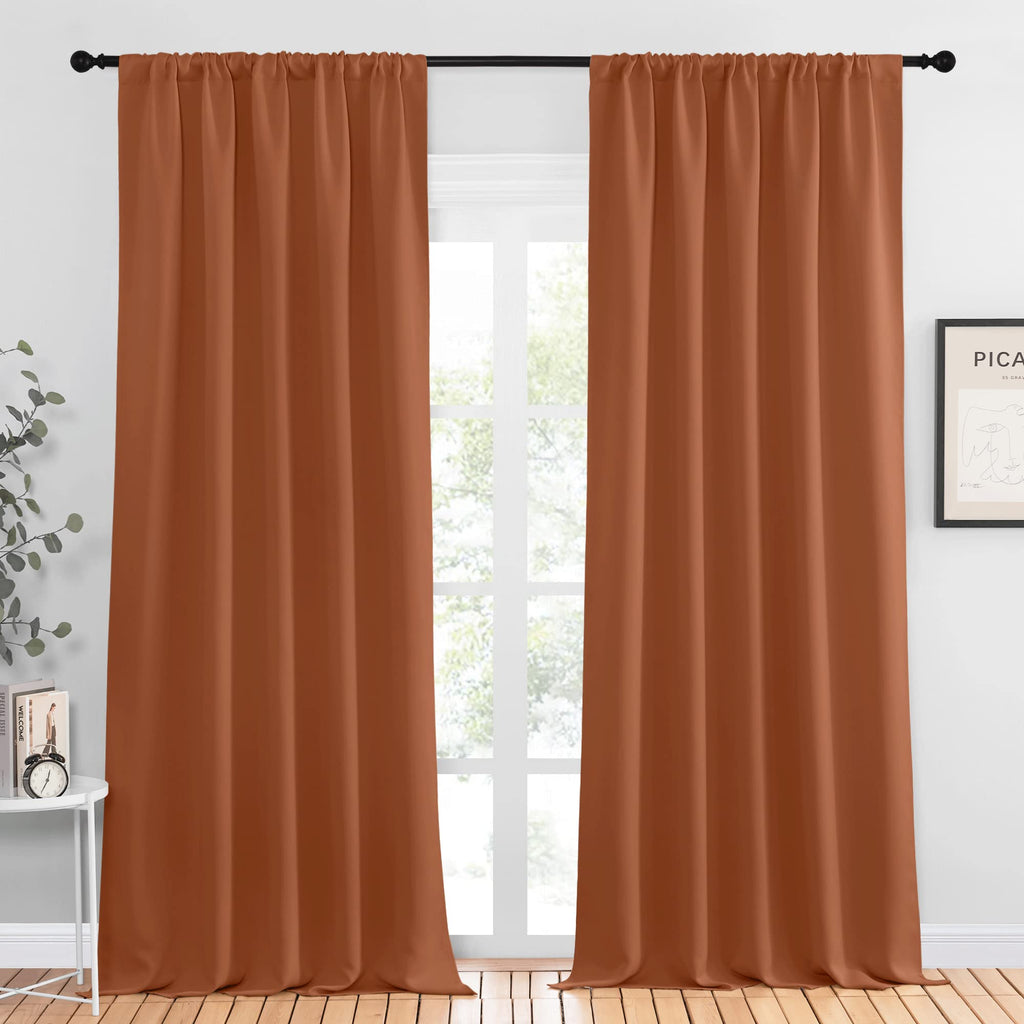 NICETOWN Blackout Curtains and Drapes - Thermal Insulated Solid Rod Pocket Blackout Draperies/Panels (Burnt Orange, 1 Pair, 52 by 95 inches)