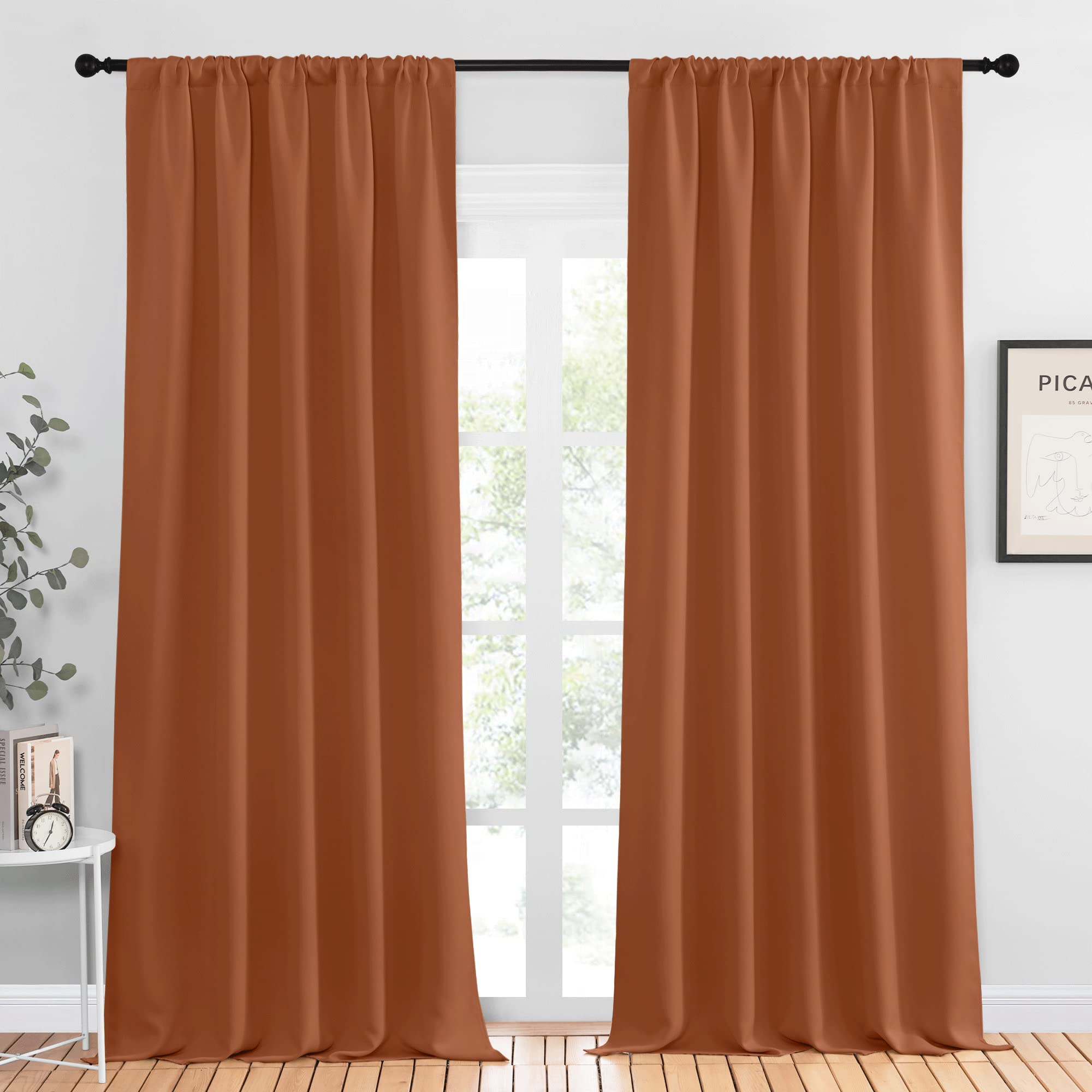 NICETOWN Blackout Curtains and Drapes - Thermal Insulated Solid Rod Pocket Blackout Draperies/Panels (Burnt Orange, 1 Pair, 52 by 95 inches)