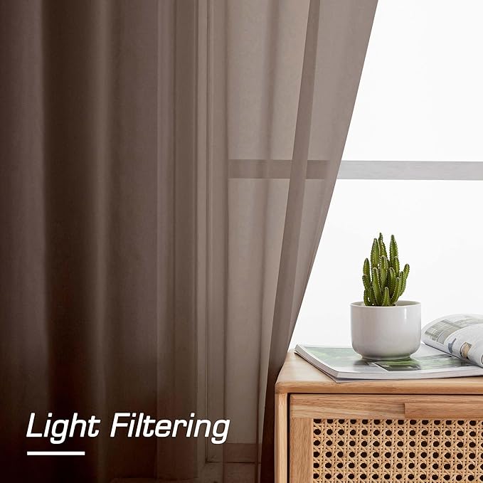 OWENIE Sheer Curtains, Chocolate Sheer Curtains 78 inch Length 2 Panels Set, Rod Pocket Voile Fimly Sheer Drapes for Living Room/Bedroom, 2pcs, Each 42" W x 78" L