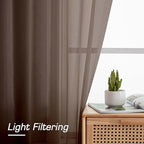 OWENIE Sheer Curtains 54 inches Long for Living Room Bedroom, Rod Pocket Light Filtering Voile Sheers Panels Drapes Small Window Treatments 2 Panels, 42" W x 54" L, Chocolate