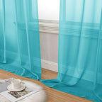 Aiyufeng Turquoise Sheer Curtains 54 Inch Length 2 Panels Set, Light Filtering Airy Rod Pocket Turquoise Window Curtain Treatment Drapes for Kitchen Bedroom Living, Each 42Wx54L Inches
