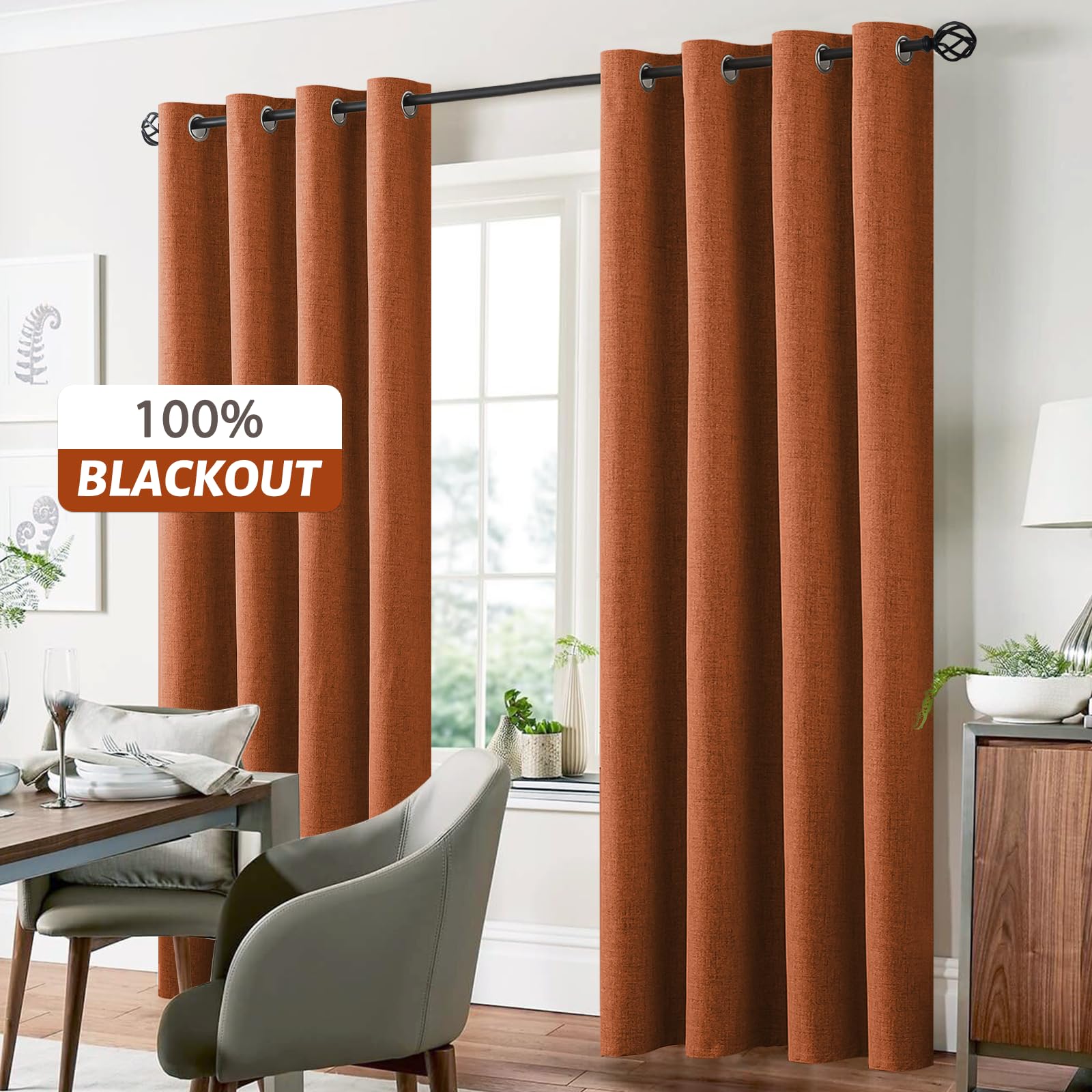 Yakamok Burnt Orange Linen Curtains 63 Inches Long for Living Room