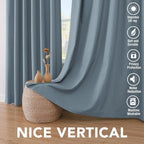 H.VERSAILTEX Linen Curtains 100% Blackout Curtains for Bedroom 102 inch Long Full Light Blocking Nature Linen Blended Window Curtains for Living Room Nickel Grommet (2 Panels, Stone Blue)