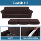 H.VERSAILTEX 4 Piece Stretch Sofa Covers for 3 Cushion Couch Covers for Living Room Furniture Slipcovers (Base Cover Plus 3 Seat Cushion Covers) Upgraded Thicker Jacquard Fabric (XL Sofa, Chocolate)