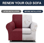 Cupuamon 2026 New Stretch Chair Sofa Slipcovers Couch Cover for 1 Seater Furniture Protector Sofa Covers with Elastic Bottom Jacquard Fabric Small Checks for Pets, Kids - Dark Red