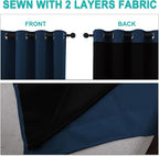 NICETOWN 100% Blackout Curtains with Black Liners, Thermal Insulated Full Blackout 2-Layer Lined Drapes, Energy Efficiency Window Draperies for Bedroom (Moroccan Blue, 2 Panels, 62" W by 63" L)