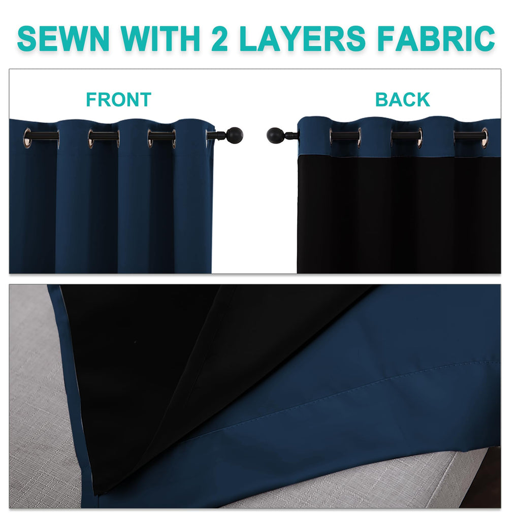 NICETOWN Blackout Curtains 80 inches Long, Full Light Blocking Drapes with Black Liner for Nursery, Thermal Insulated Draperies for Hall, Villa (Moroccan Blue, 2 Pieces, 42" Wide Each Panel)