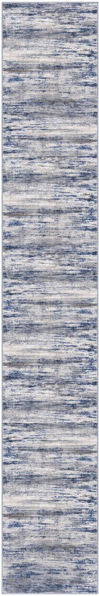 KOZYFLY Modern Abstract Washable Rug Runner 2.6x16 Hallway Rug Runner Non-Slip Soft Kitchen Runner Rugs, Grey-Blue Striped Carpet for Stair Entryway Bathroom Laundry Room Foyer