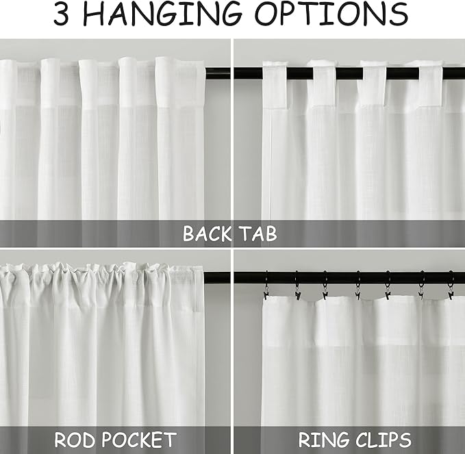 Linen Off White Curtains 135 inch Extra Long for Living Room Back Tab Light Filtering Semi Sheer Drapes Modern Farmhouse Coastal Decor Cotton Textured Curtain for Floor to Ceiling High Window 52x135
