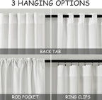 Nanspring Off White Cafe Curtains 45 Inch Length Set 2 Panel Back Tab Pocket Semi Sheer Short Linen White Curtain Tiers for Small Bathroom Window Basement 52x45