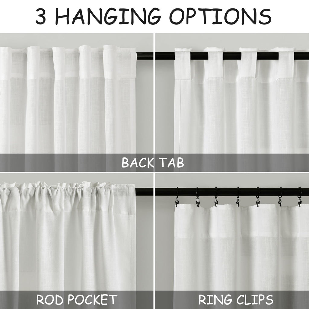 Extra Long Off White Curtain 108 inches Long 2 Panels Set for Living Room Back Tab Modern Farmhouse Coastal Decor Cotton White Sheer Linen Curtains 108 inch Length for Large Window 9 FT Tall