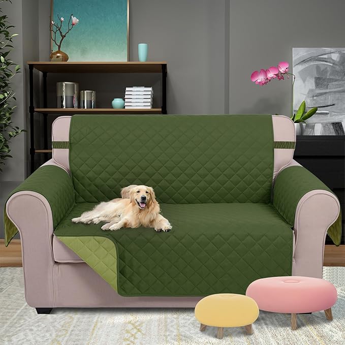 U-NICE HOME Loveseat Sofa Cover for 2 Cushion Couch, Huntergreen/Sage