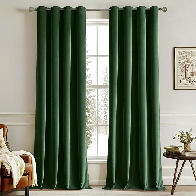 MIULEE Christmas Velvet Curtains Emerald Green Grommet Curtain Thermal Insulated Soundproof Room Darkening Blackout Curtains/Drapes for Girls & Ladys Living Room/Bedroom Decor 52 x 96 Inch 2 Panels