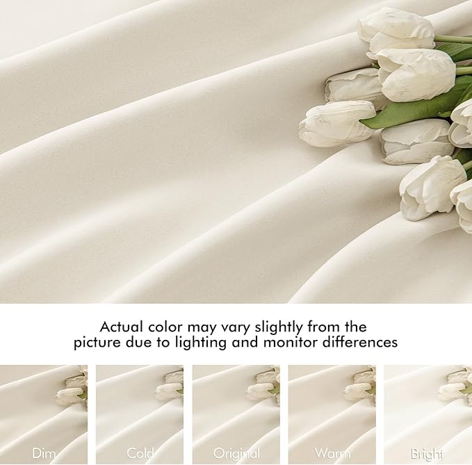 MIULEE Beige White Back Tab Blackout Curtains 84 Inch Length 2 Panels Set for Living Room Bedroom Privacy, Rod Pocket/Pinch Pleat Thermal Insulated Room Darkening Pleated Light Blocking Drapes