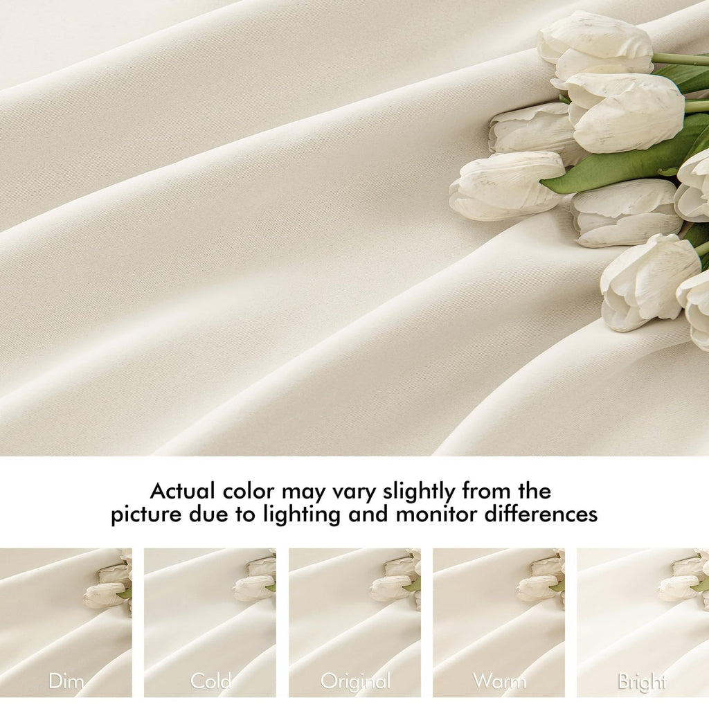 MIULEE Beige White Back Tab Blackout Curtains 52x102 Inch Long 2 Panels Set