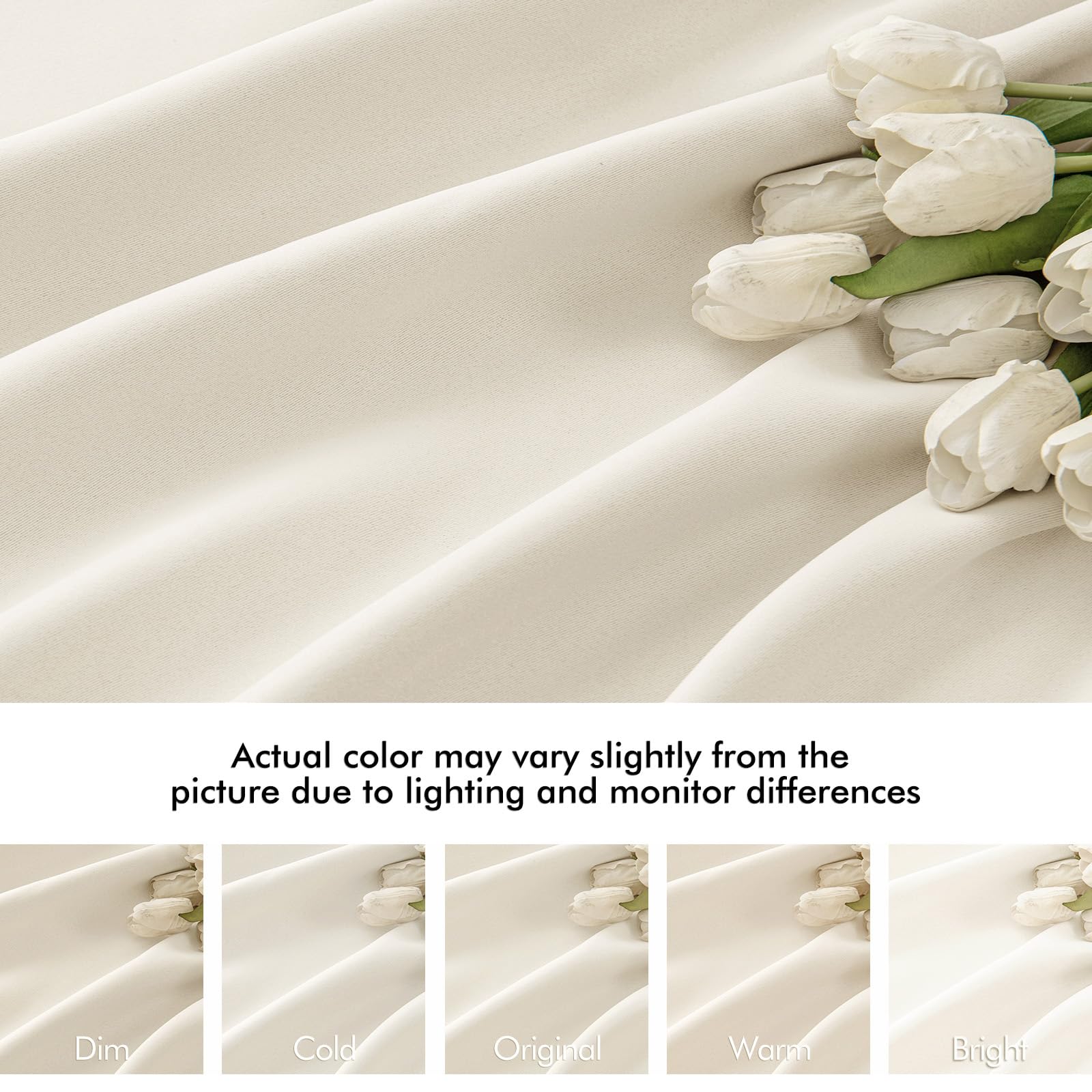 MIULEE Beige White Back Tab Blackout Curtains 52x102 Inch Long 2 Panels Set