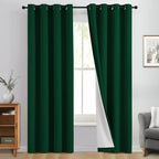 Yakamok 100% Blackout Curtain Panels 84 inches Cold and Light Blocking Drapes for Nursery, 2 Thick Layers Thermal Insulated Draperies (2 Pieces, 50 Wide Each Panel, Dark Green/White Backing)