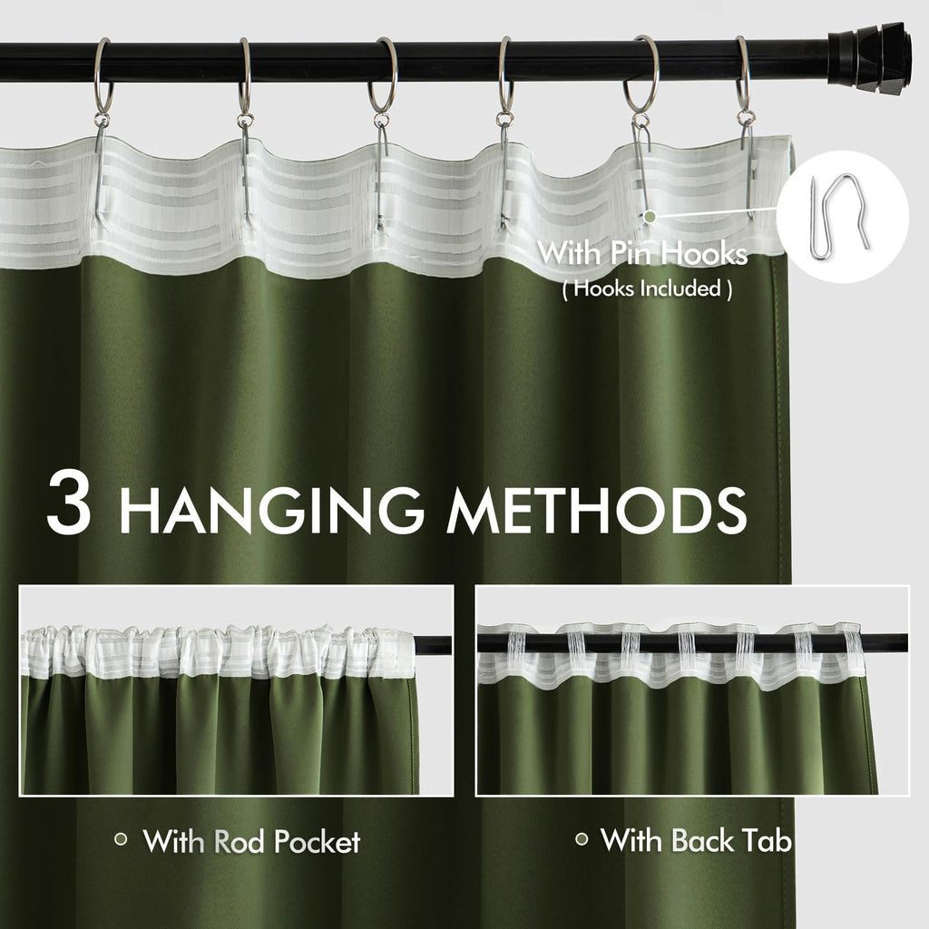 MIULEE Olive Green Back Tab Blackout Curtains 52x108 Inch Long 2 Panels Set