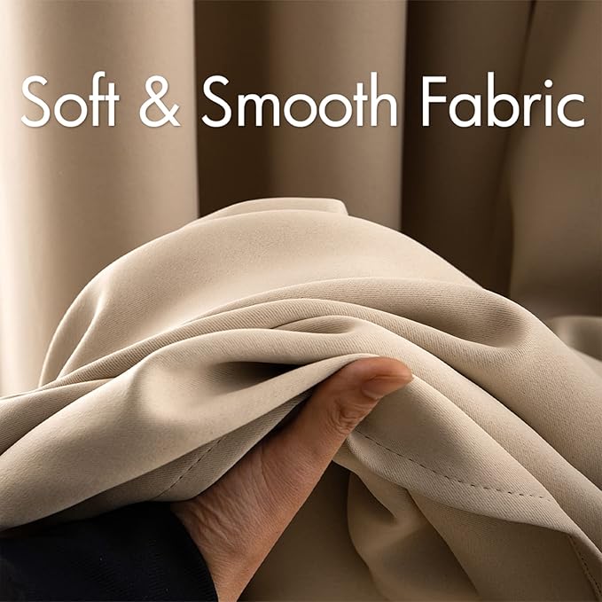 MIULEE Beige Blackout Bedroom Curtains Drapes 96 Inch Long 52"x96"