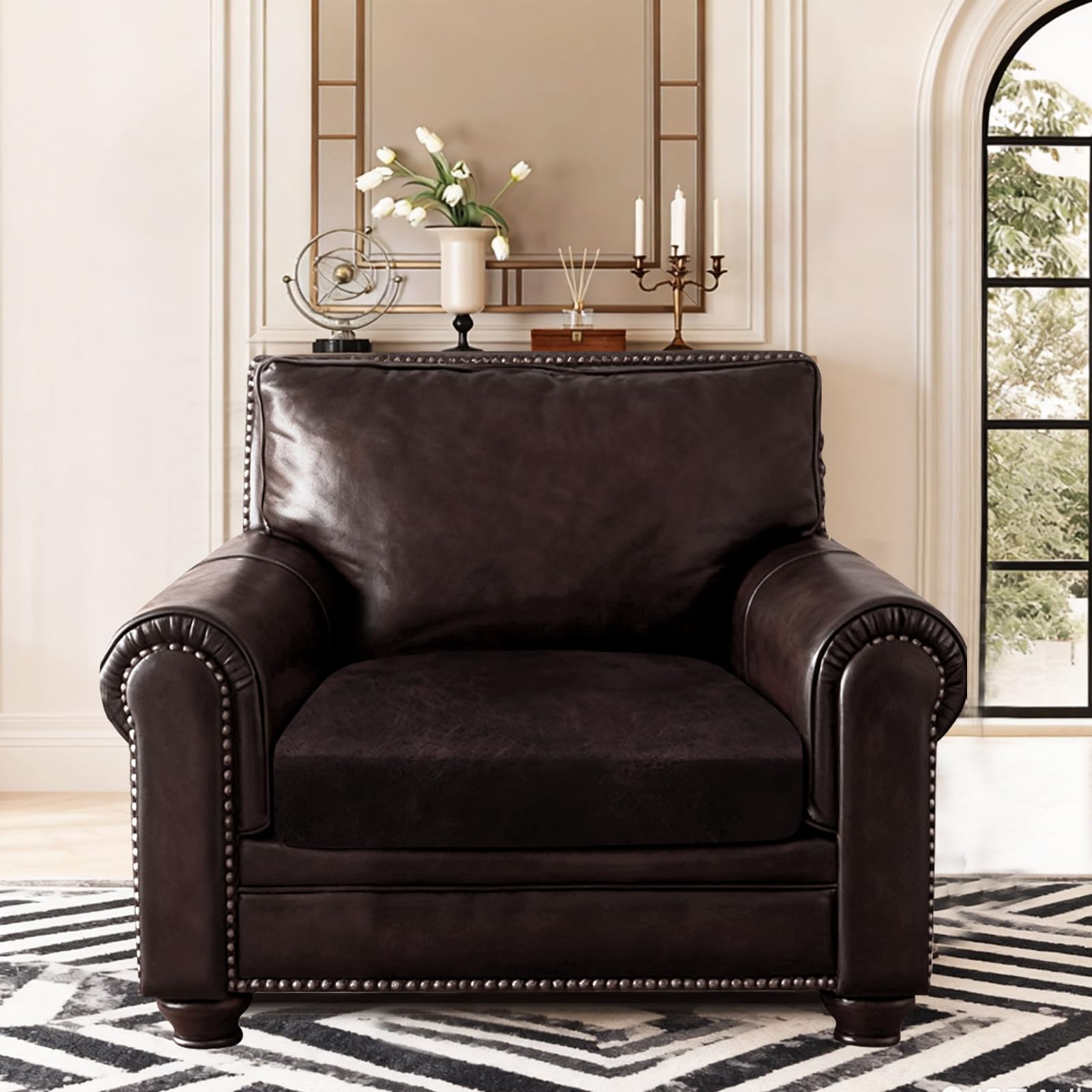 ANARACHON Leather Look Couch Cushion Covers Sofa Seat Slipcovers Sets Couches Furniture Protector for Sectional Armchair Loveseat Pets Kids Stretch Spandex Fabric (1 Cushion Armchair, Chocolate)