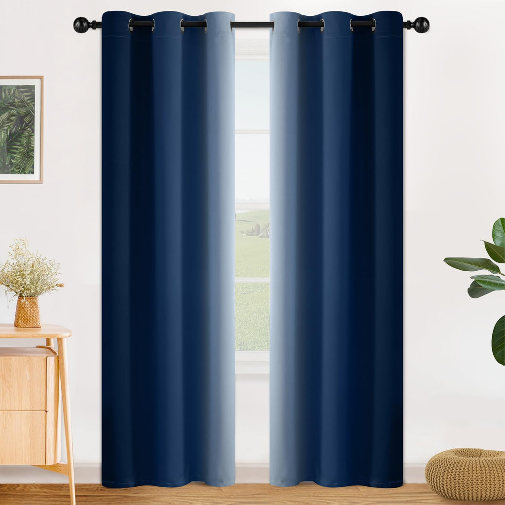 SimpleHome Ombre Blue to Grey White Curtains for Living Room 42Wx84L