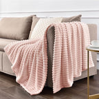 BEDELITE Fleece Blanket Twin Size – 3D Ribbed Jacquard Soft and Warm Decorative Fuzzy Blankets – Cozy, Fluffy, Plush Lightweight Throw Blankets for Couch, Bed, Sofa(Light Pink, 60x80 inches)