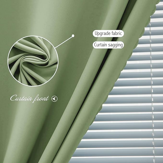 Magic Tape Blackout Curtains for Bedroom No Drillng Self Adhesive Curtains No Rod Small Window, 35" W X 79" L, Sage Green, 1 Panel