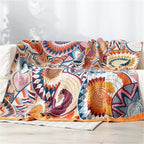 MSGKV Boho Throw Blanket for Couch 50"x60" 100% Cotton Sofa Blanket Spring Breathable Lightweight Blanket Home Decor Muslin All Seasons